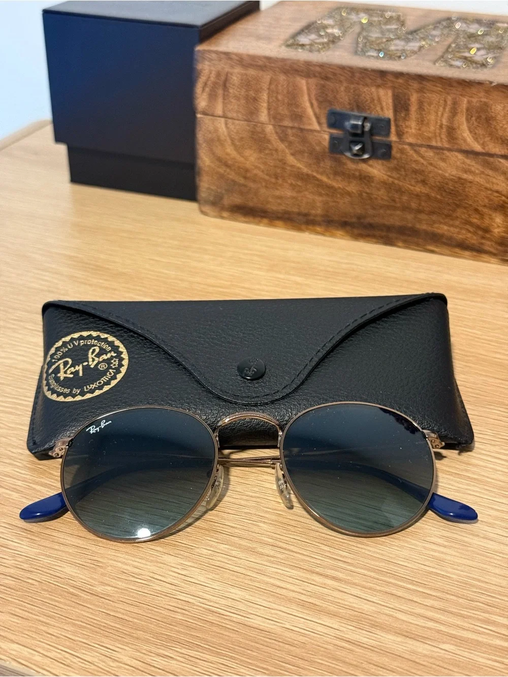 Ray-Ban Silver Frame Sunglasses with Blue Lenses
